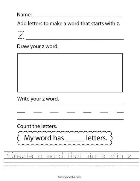 Create a word that starts with z. Worksheet