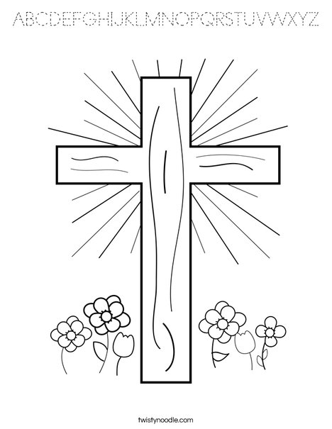 Cross with Flowers Coloring Page