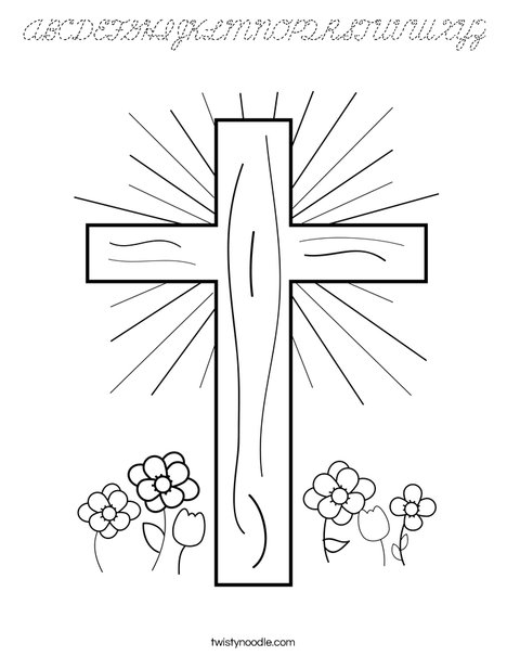 Cross with Flowers Coloring Page