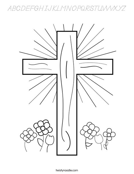 Cross with Flowers Coloring Page