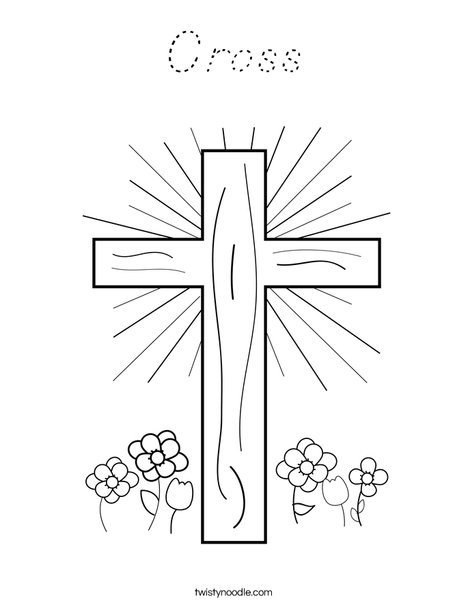 Cross with Flowers Coloring Page