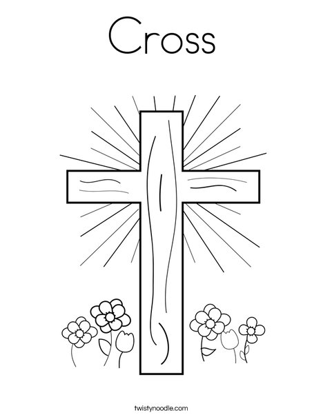 Cross with Flowers Coloring Page