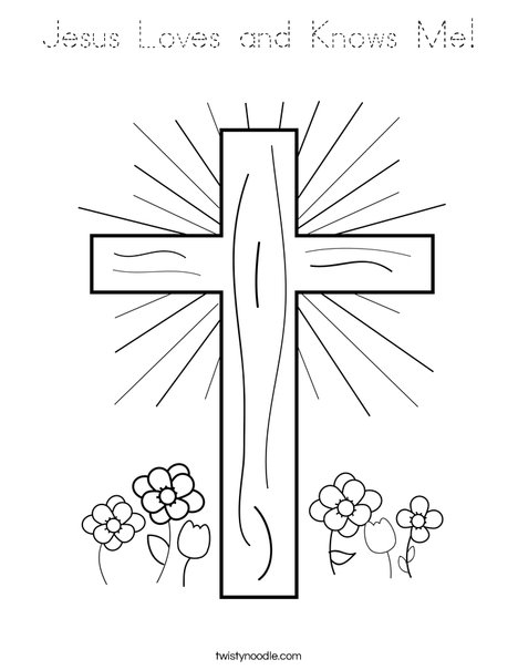 Cross with Flowers Coloring Page