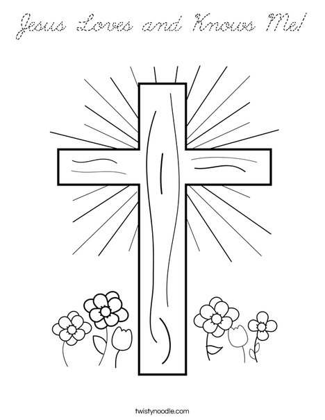Cross with Flowers Coloring Page