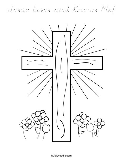 Cross with Flowers Coloring Page
