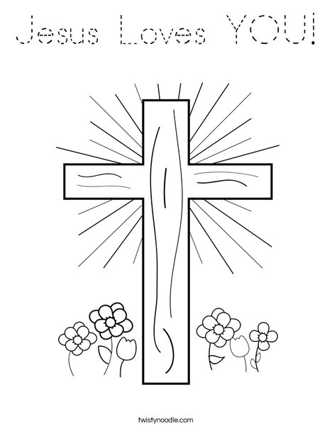 Cross with Flowers Coloring Page