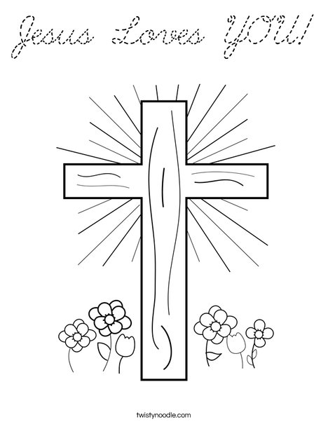 Cross with Flowers Coloring Page