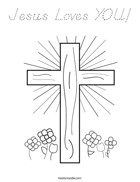 Cross with Flowers Coloring Page