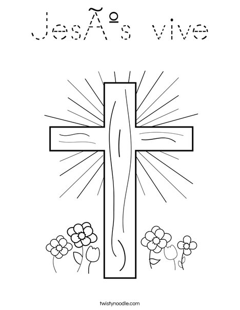 Cross with Flowers Coloring Page