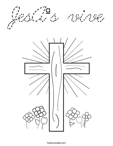 Cross with Flowers Coloring Page