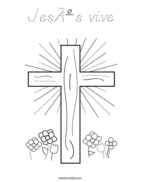 Cross with Flowers Coloring Page