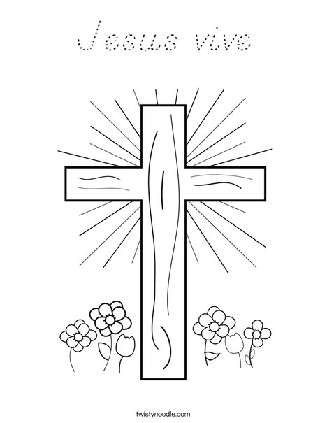 Cross with Flowers Coloring Page