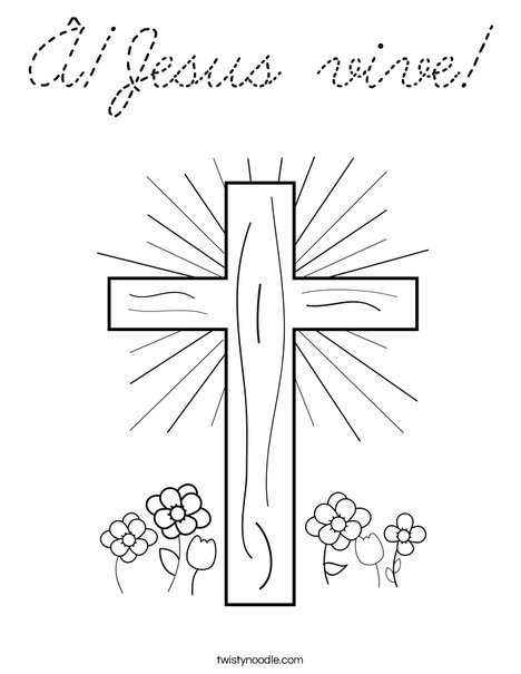 Cross with Flowers Coloring Page