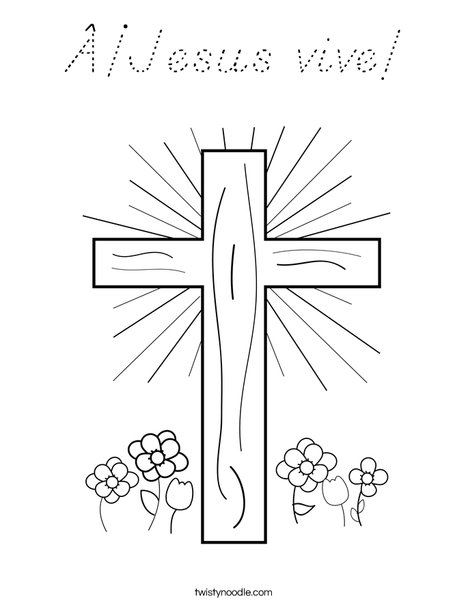Cross with Flowers Coloring Page