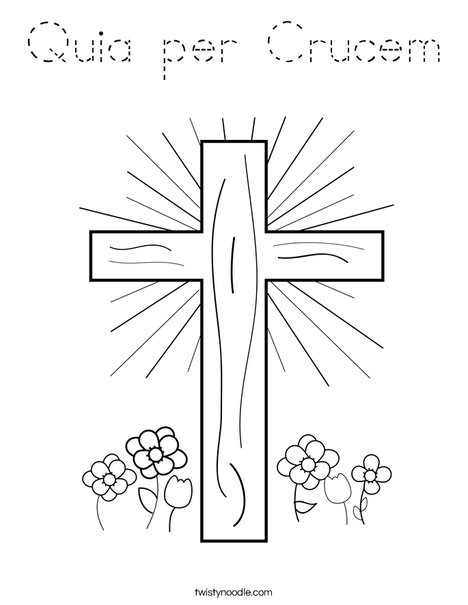 Cross with Flowers Coloring Page