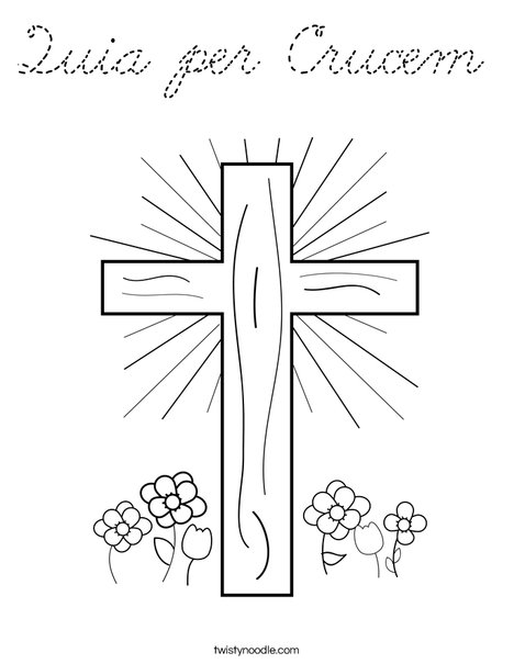 Cross with Flowers Coloring Page