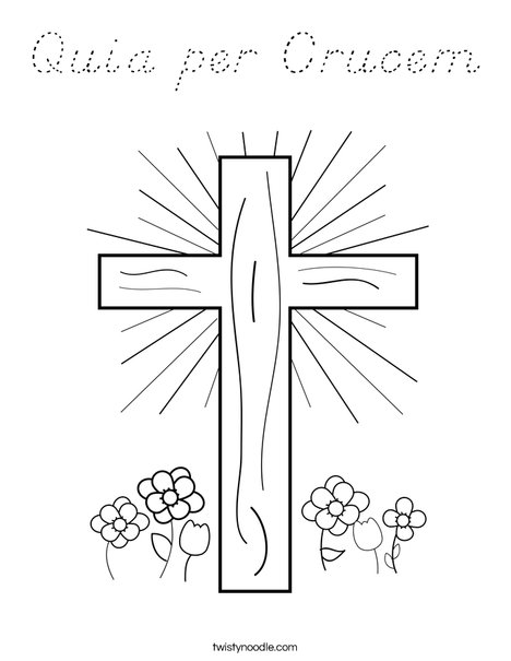 Cross with Flowers Coloring Page