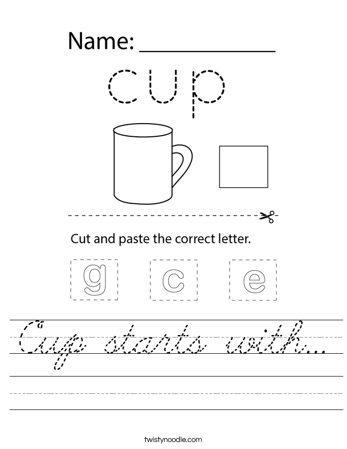 Cup starts with... Worksheet