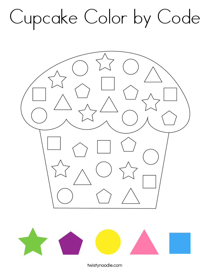 Cupcake Color by Code Coloring Page