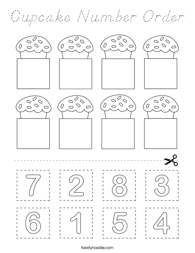Cupcake Number Order Coloring Page