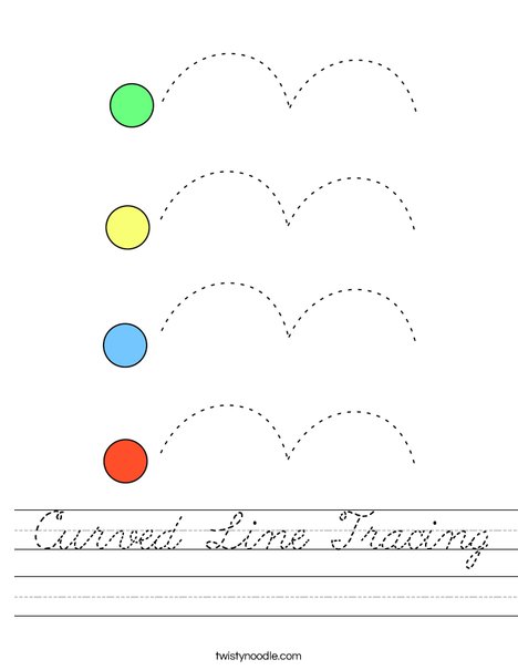curved line tracing worksheet cursive twisty noodle