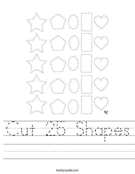 Cut 25 Shapes Worksheet