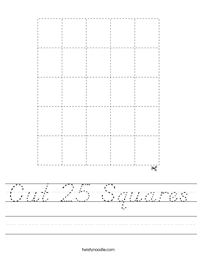 Cut 25 Squares Worksheet