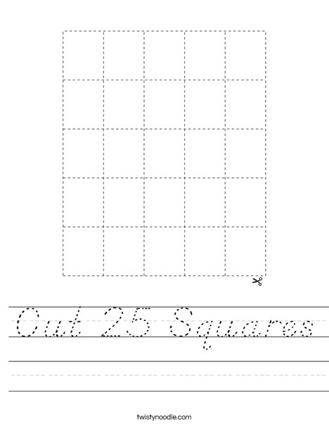 Cut 25 Squares Worksheet