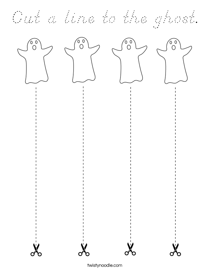 Cut a line to the ghost. Coloring Page