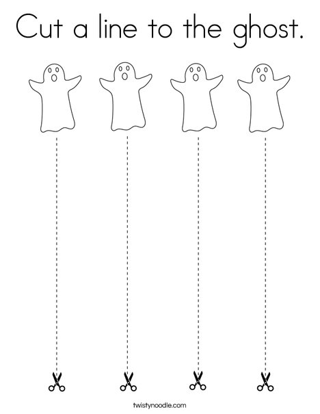 Cut a line to the ghost. Coloring Page