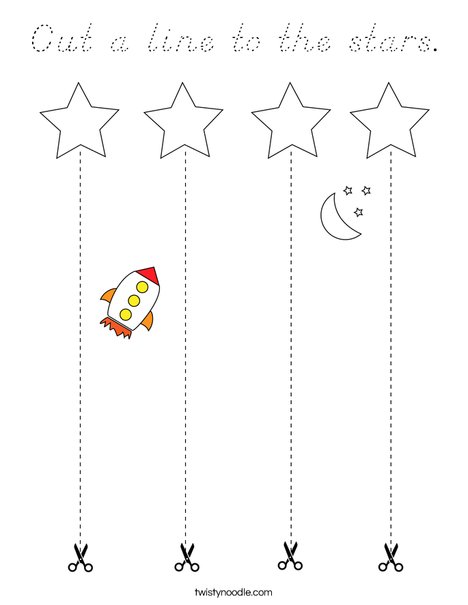Cut a line to the stars. Coloring Page