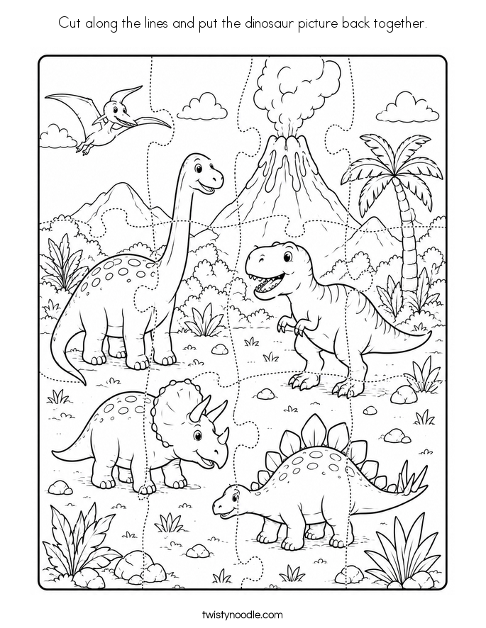 Cut along the lines and put the dinosaur picture back together. Coloring Page
