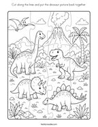 Cut along the lines and put the dinosaur picture back together Coloring Page