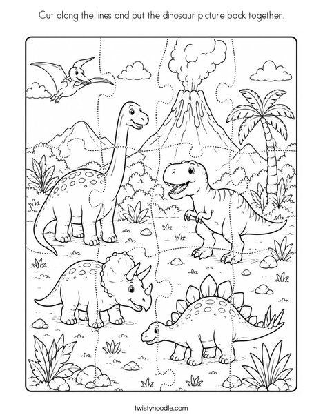 Cut along the lines and put the dinosaur picture back together. Coloring Page