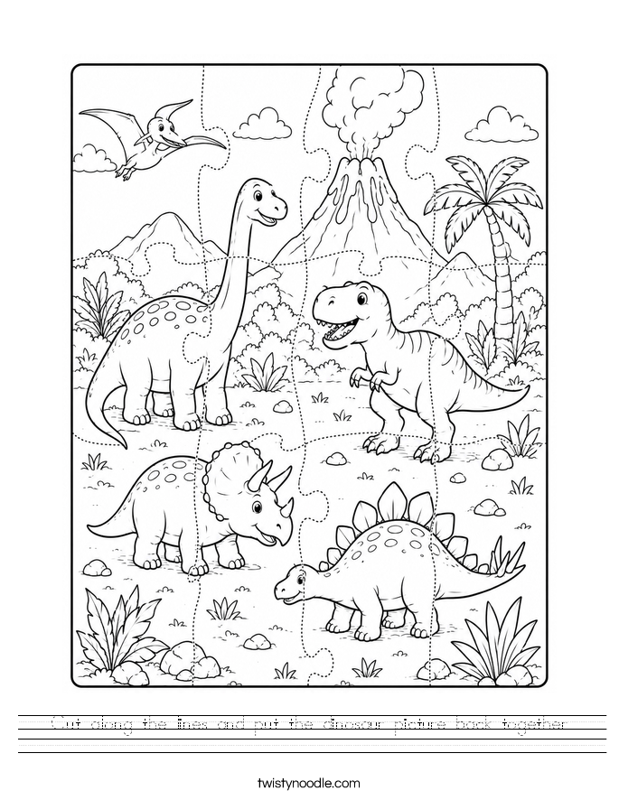 Cut along the lines and put the dinosaur picture back together. Worksheet