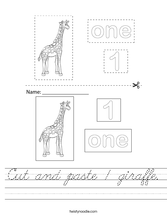 Cut and paste 1 giraffe. Worksheet