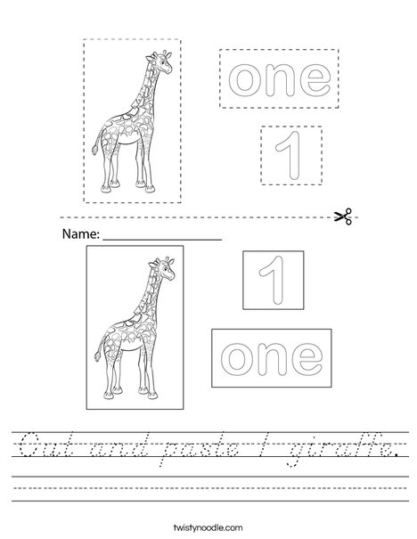 Cut and paste 1 giraffe. Worksheet