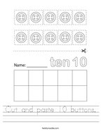 Cut and paste 10 buttons Handwriting Sheet
