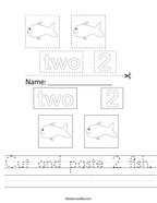 kinder 2 worksheet Cut and paste 2 fish Handwriting Sheet