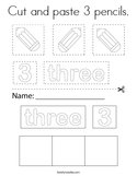 Cut and paste 3 pencils Coloring Page