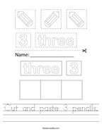 Cut and paste 3 pencils Handwriting Sheet