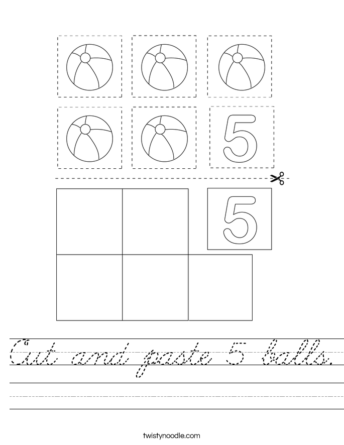 Cut and paste 5 balls. Worksheet