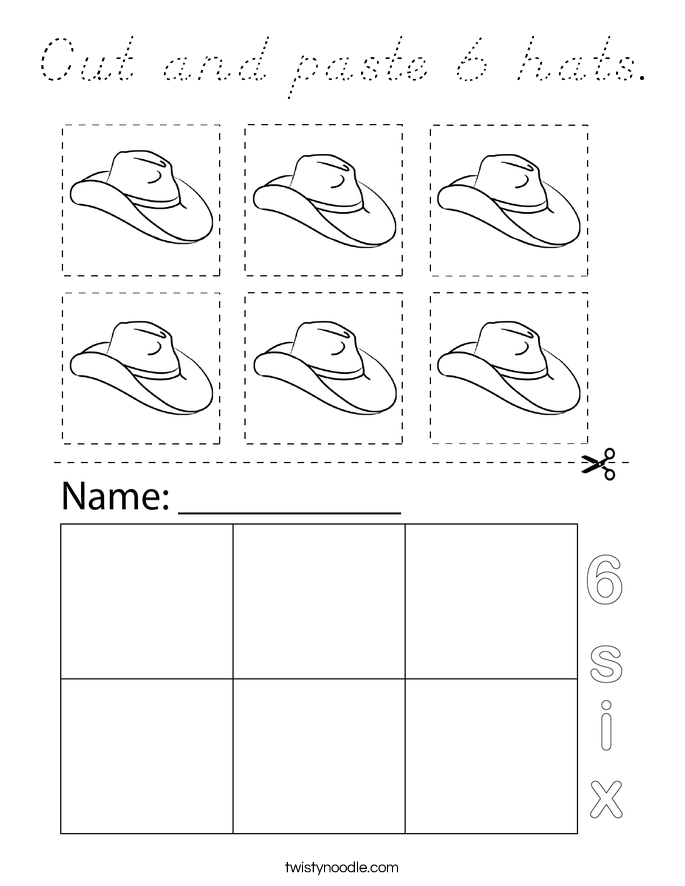 Cut and paste 6 hats. Coloring Page