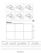 Cut and paste 6 hats Handwriting Sheet