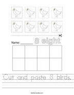 Cut and paste 8 birds Handwriting Sheet