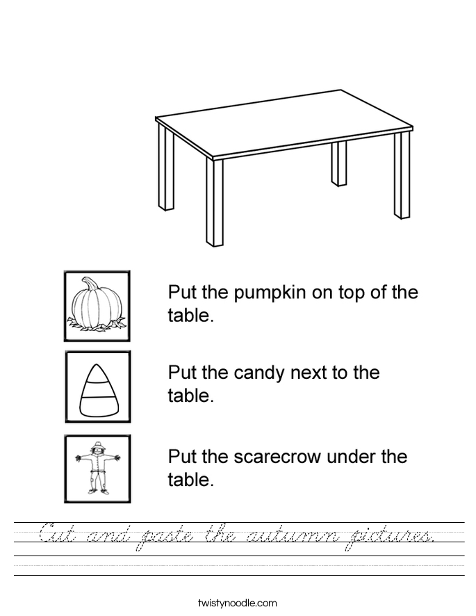 Cut and paste the autumn pictures. Worksheet