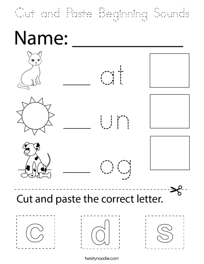 Cut and Paste Beginning Sounds Coloring Page