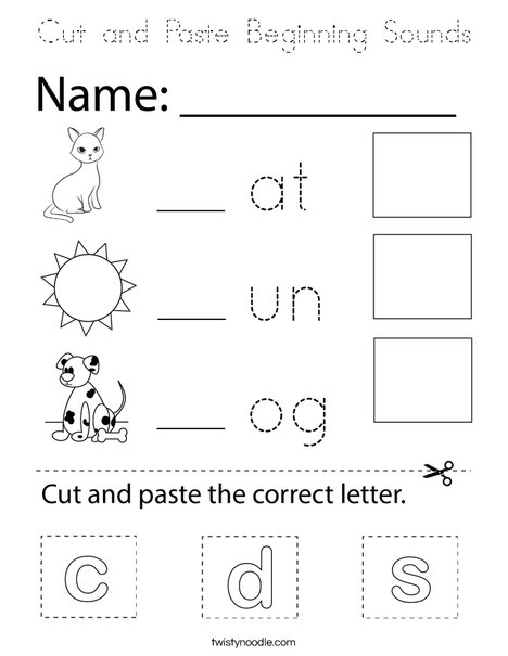 Cut and Paste Beginning Sounds Coloring Page