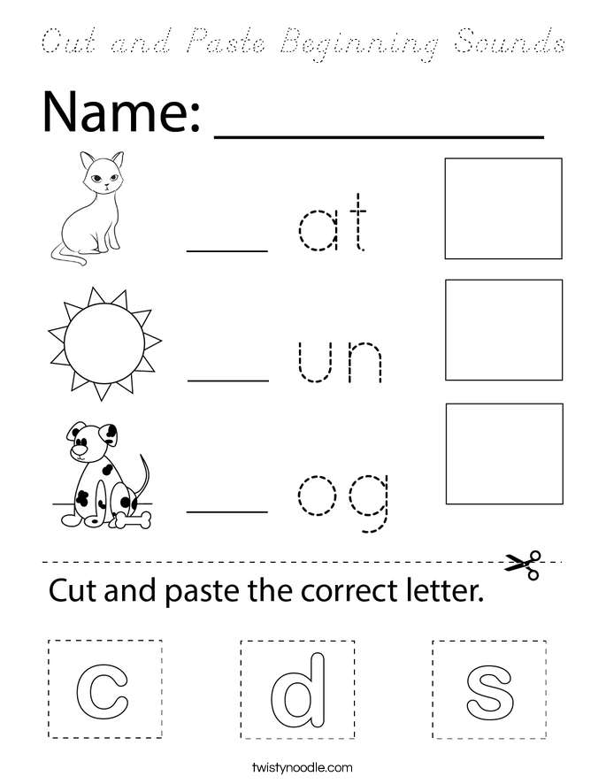 Cut and Paste Beginning Sounds Coloring Page