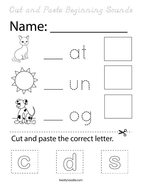 Cut and Paste Beginning Sounds Coloring Page